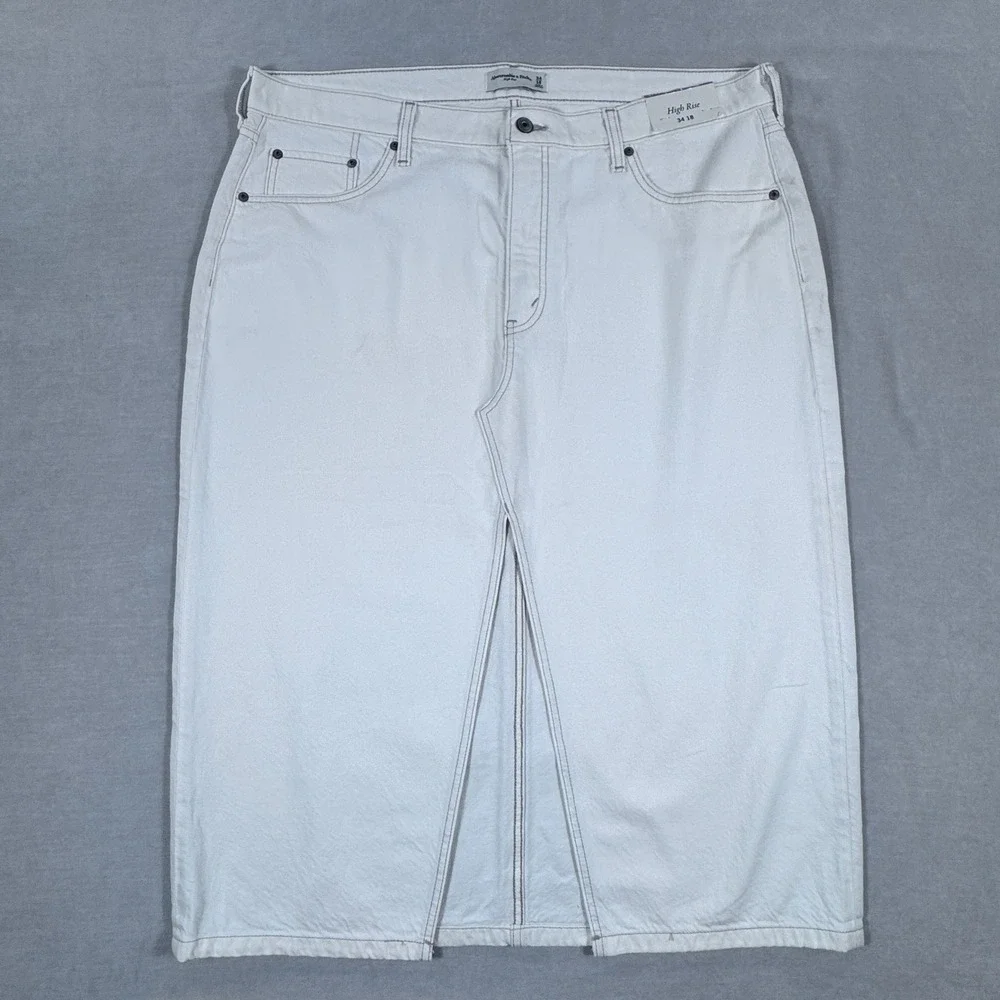 Abercrombie Fitch High Rise White Denim Maxi Skirt Size‎ 18